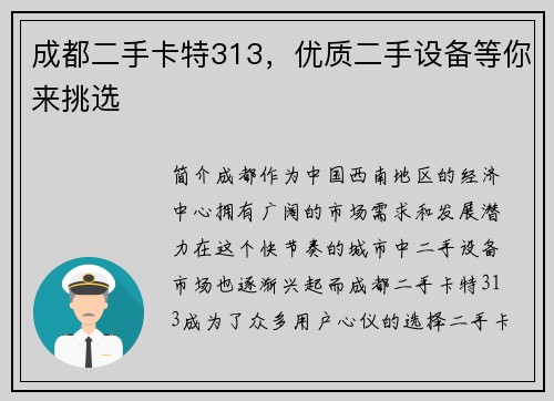 成都二手卡特313，优质二手设备等你来挑选